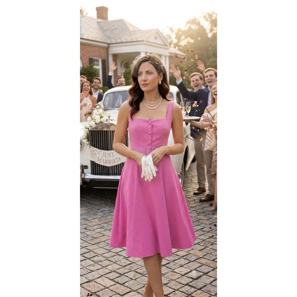 Elopement Wedding Dress. Pink A Line Mac Duggal. Belted  Swing skirt NEW Sz 2
